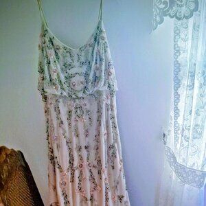 Adrianna Pappel Size 12 Dress Neutral Mesh Overlay Silver and Pink Silver Shoes